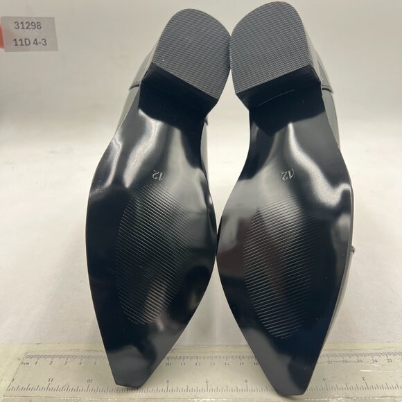 Black Glossy Low Heel Ankle Boots Pointed Toe Fall Fashion Winter Shoe - Picture 6 of 7